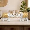 White-Gold Elephant Showpiece Pair, Marble Dust Resin, 8 Inch