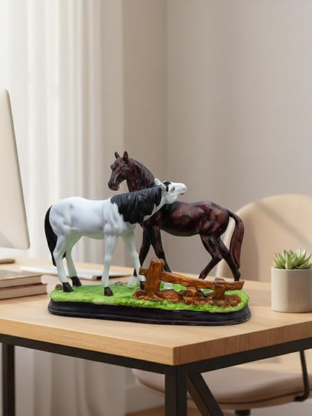Meadows Horse Showpiece Pair (11x8 inch) for Home Decor Tabletop | Calm & Serene Resin Horses Statue for Living Room Vastu Gifting Office Decor