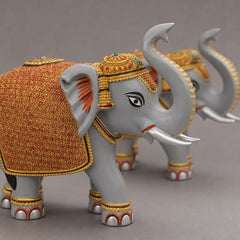 Grey Elephant Showpiece Pair, Marble Dust Resin, 8 Inch