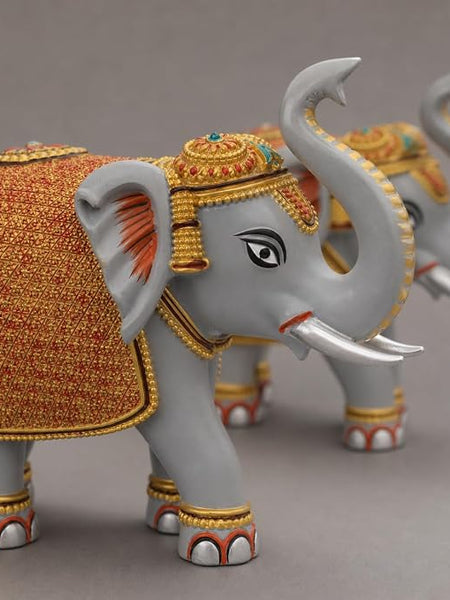 Grey Elephant Showpiece Pair, Marble Dust Resin, 8 Inch