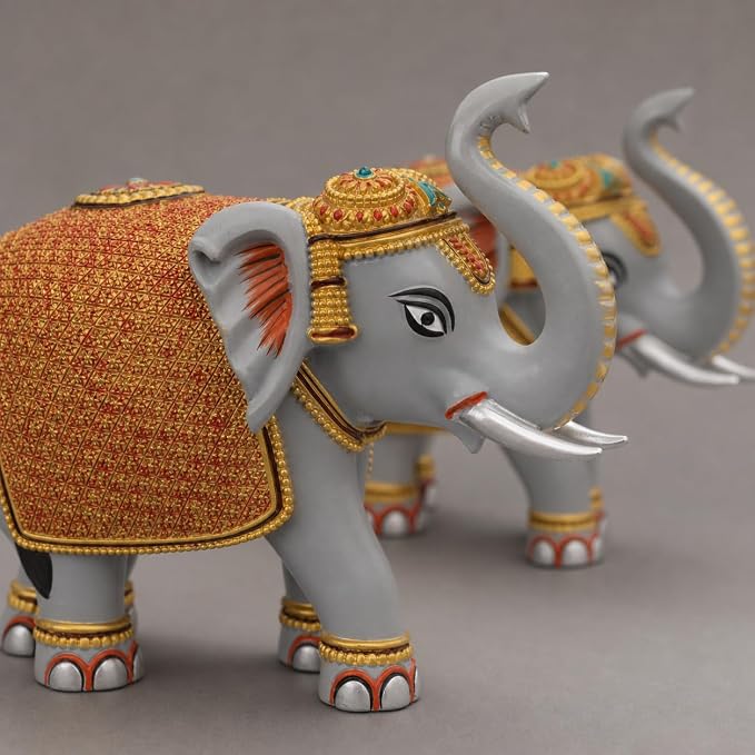 Grey Elephant Showpiece Pair, Marble Dust Resin, 8 Inch
