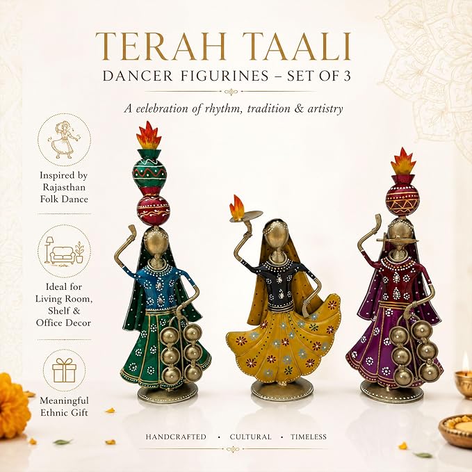 Terah Taali Dance Doll Showpiece Set of 3 for Home Decor
