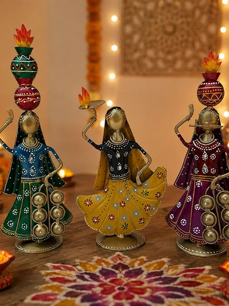 Terah Taali Dance Doll Showpiece Set of 3 for Home Decor