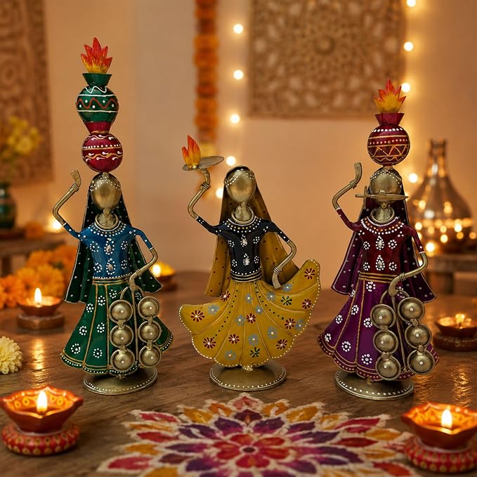 Terah Taali Dance Doll Showpiece Set of 3 for Home Decor