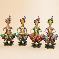 Gold Iron Rajasthani Musician Statue Showpiece Set of 4, 9 Inch