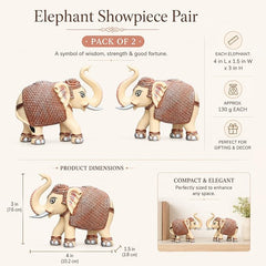 Peach Elephant Showpiece Pair, Marble Dust Resin, 3 Inch