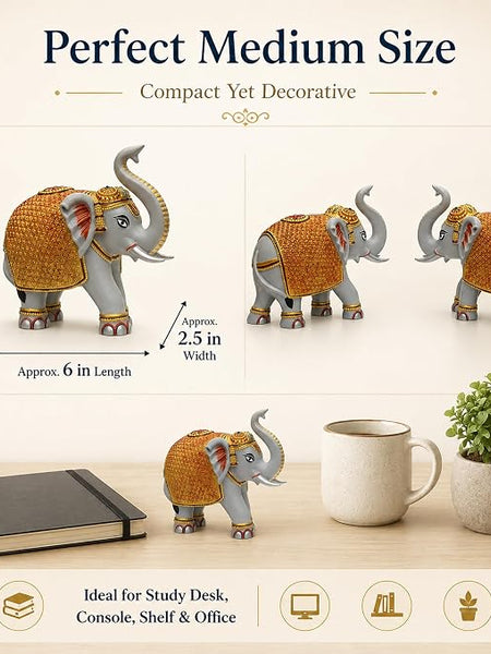 Grey Elephant Showpiece Pair, Marble Dust Resin, 3 Inch
