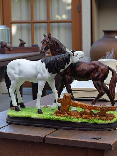 Meadows Horse Showpiece Pair (11x8 inch) for Home Decor Tabletop | Calm & Serene Resin Horses Statue for Living Room Vastu Gifting Office Decor