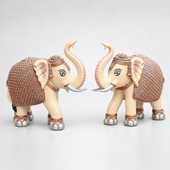 Peach Elephant Showpiece Pair, Marble Dust Resin, 8 Inch
