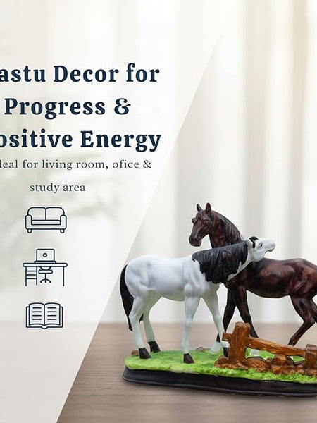Meadows Horse Showpiece Pair (11x8 inch) for Home Decor Tabletop | Calm & Serene Resin Horses Statue for Living Room Vastu Gifting Office Decor
