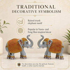Grey Elephant Showpiece Pair, Marble Dust Resin, 8 Inch