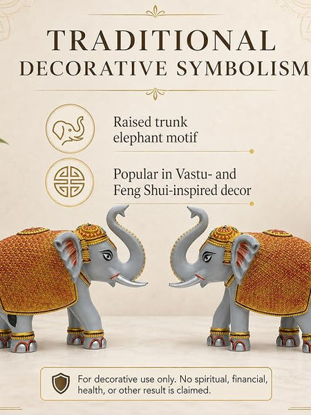 Grey Elephant Showpiece Pair, Marble Dust Resin, 8 Inch