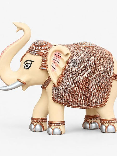 Peach Elephant Showpiece Pair, Marble Dust Resin, 8 Inch