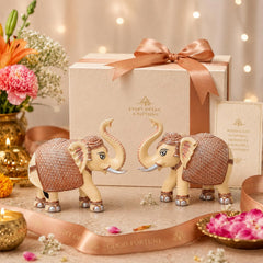 Peach Elephant Showpiece Pair, Marble Dust Resin, 5 Inch