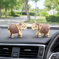 Peach Elephant Showpiece Pair, Marble Dust Resin, 3 Inch