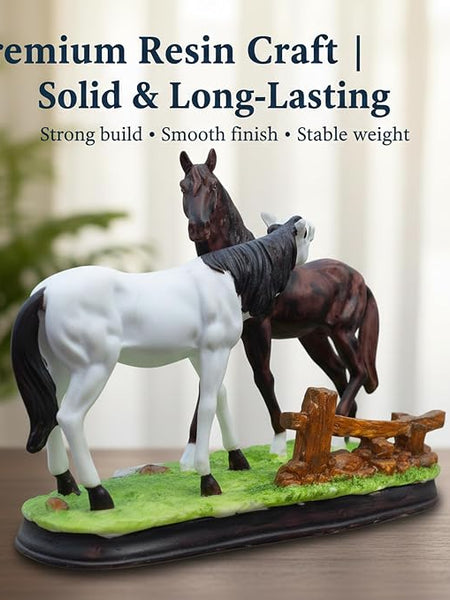 Meadows Horse Showpiece Pair (11x8 inch) for Home Decor Tabletop | Calm & Serene Resin Horses Statue for Living Room Vastu Gifting Office Decor