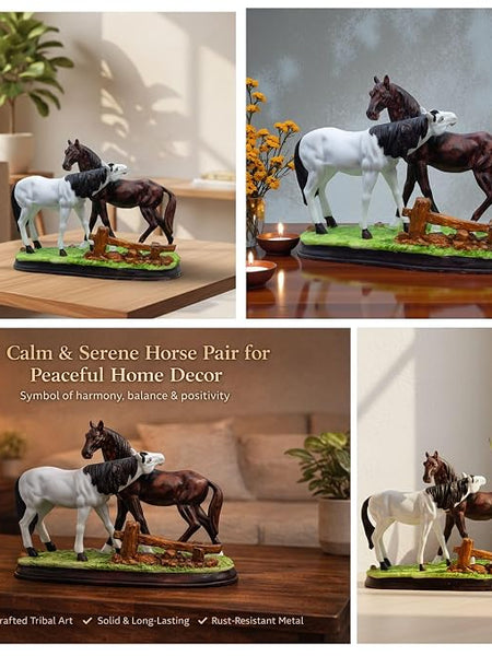 Meadows Horse Showpiece Pair (11x8 inch) for Home Decor Tabletop | Calm & Serene Resin Horses Statue for Living Room Vastu Gifting Office Decor