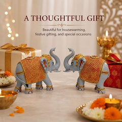 Grey Elephant Showpiece Pair, Marble Dust Resin, 8 Inch