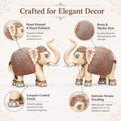 Peach Elephant Showpiece Pair, Marble Dust Resin, 8 Inch