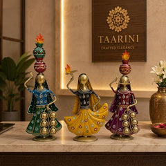 Terah Taali Dance Doll Showpiece Set of 3 for Home Decor