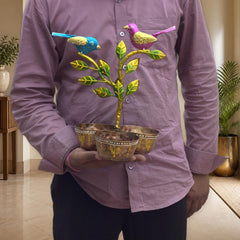 Iron Dry Fruit Bowl Stand with Bird Tree, 3 Bowls, 12 Inch