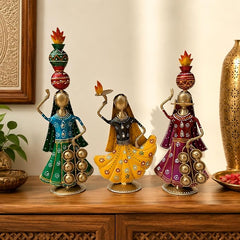 Terah Taali Dance Doll Showpiece Set of 3 for Home Decor