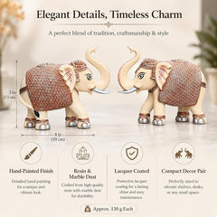 Peach Elephant Showpiece Pair, Marble Dust Resin, 3 Inch
