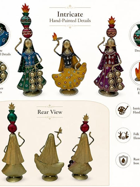 Terah Taali Dance Doll Showpiece Set of 3 for Home Decor