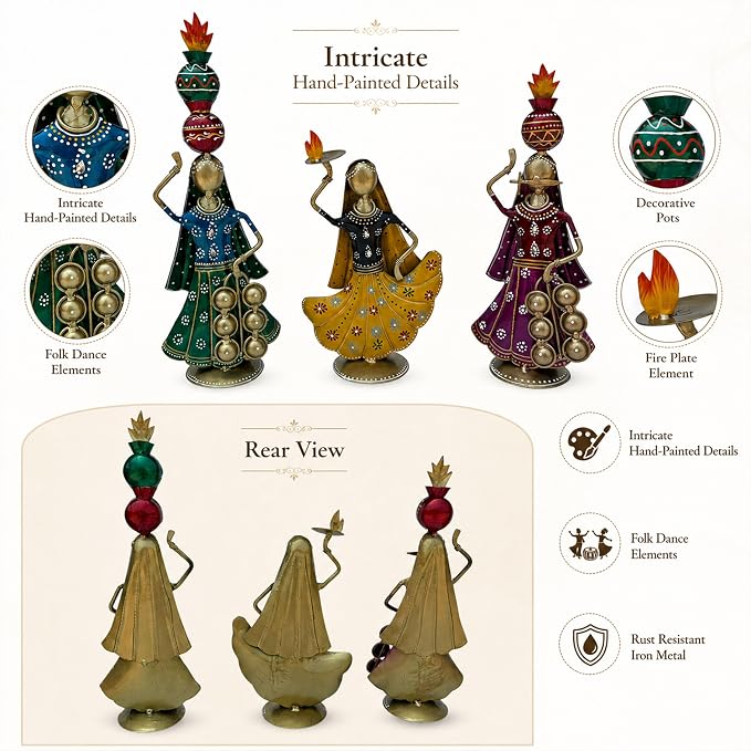 Terah Taali Dance Doll Showpiece Set of 3 for Home Decor