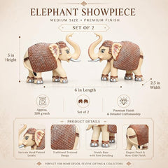 Peach Elephant Showpiece Pair, Marble Dust Resin, 5 Inch