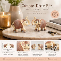 Peach Elephant Showpiece Pair, Marble Dust Resin, 3 Inch
