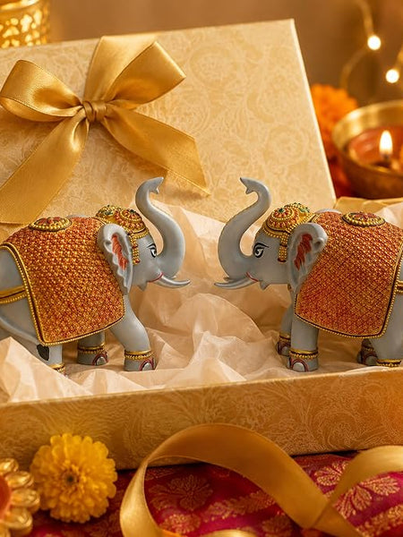Grey Elephant Showpiece Pair, Marble Dust Resin, 3 Inch