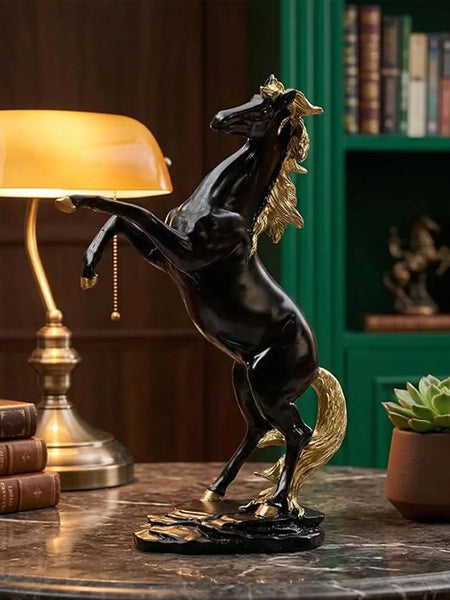 Black & Gold Standing Horse Statue for Home Decor
