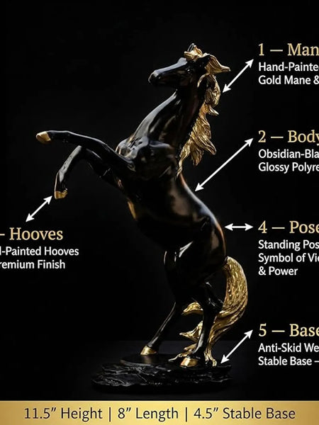 Black & Gold Standing Horse Statue for Home Decor