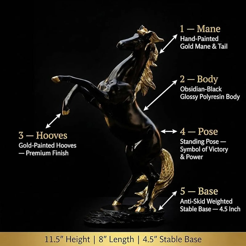Black & Gold Standing Horse Statue for Home Decor