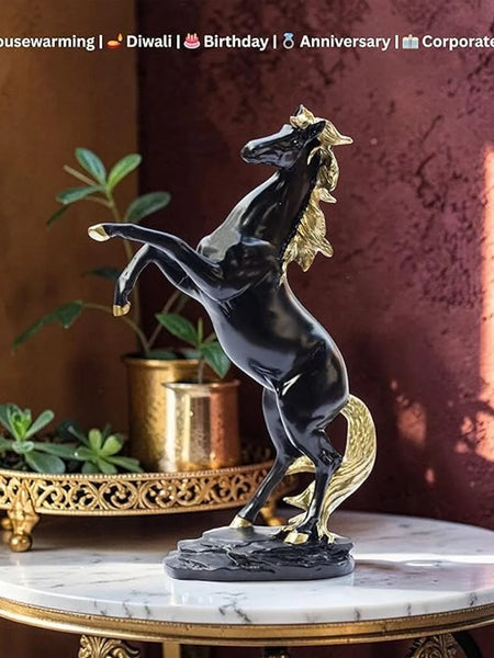 Black & Gold Standing Horse Statue for Home Decor