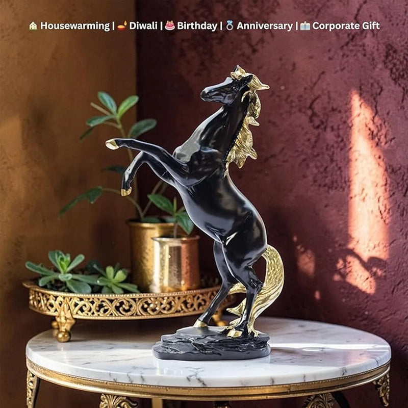 Black & Gold Standing Horse Statue for Home Decor