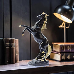 Black & Gold Standing Horse Statue for Home Decor