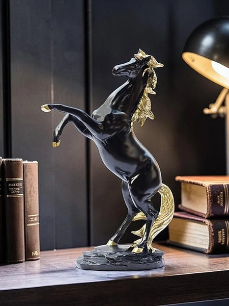 Black & Gold Standing Horse Statue for Home Decor
