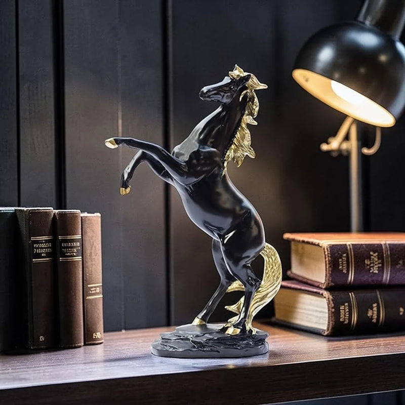 Black & Gold Standing Horse Statue for Home Decor