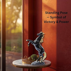 Black & Gold Standing Horse Statue for Home Decor