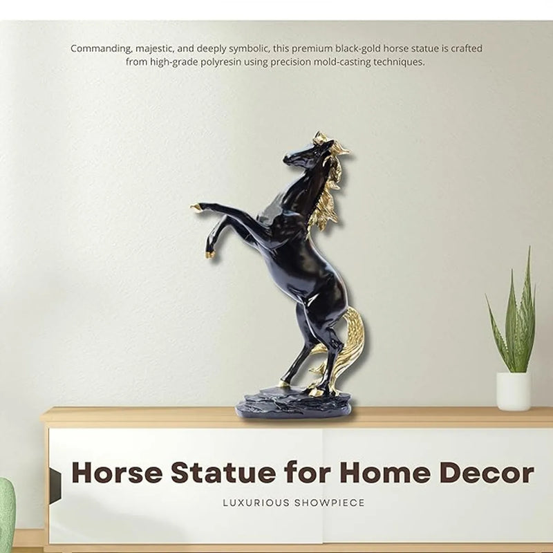 Black & Gold Standing Horse Statue for Home Decor