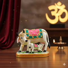 Premium Golden Kamdhenu Cow & Calf Statue for Home
