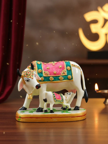 Premium Golden Kamdhenu Cow & Calf Statue for Home