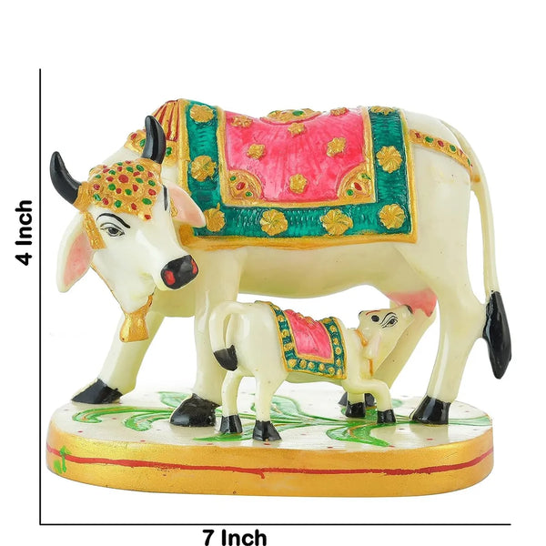 Premium Golden Kamdhenu Cow & Calf Statue for Home