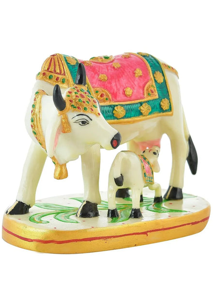 Premium Golden Kamdhenu Cow & Calf Statue for Home