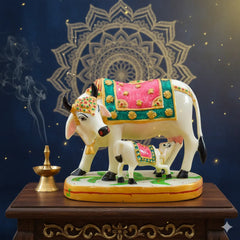 Premium Golden Kamdhenu Cow & Calf Statue for Home