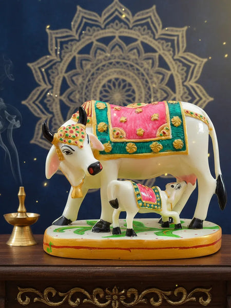 Premium Golden Kamdhenu Cow & Calf Statue for Home