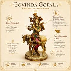 Lord Krishna with Sacred Cow Resin Sculpture for Home