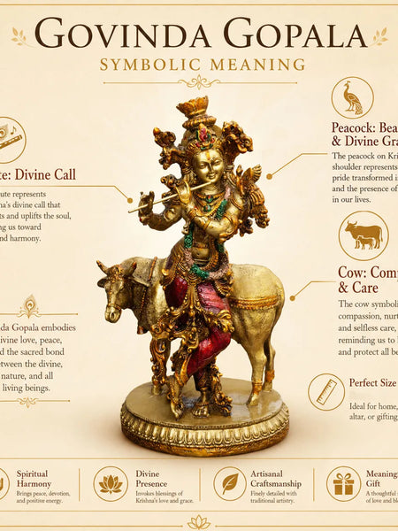 Lord Krishna with Sacred Cow Resin Sculpture for Home